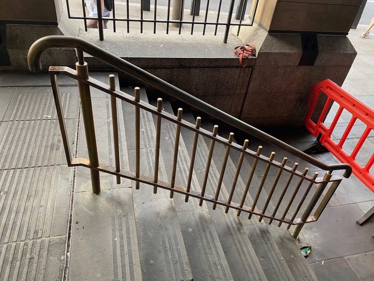New Brass Handrail with antique finish, Westminster Station